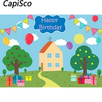 capisco birthday background cartoon pig baby shower party blue sky tree balloon kids gift photography backdrop photo banner