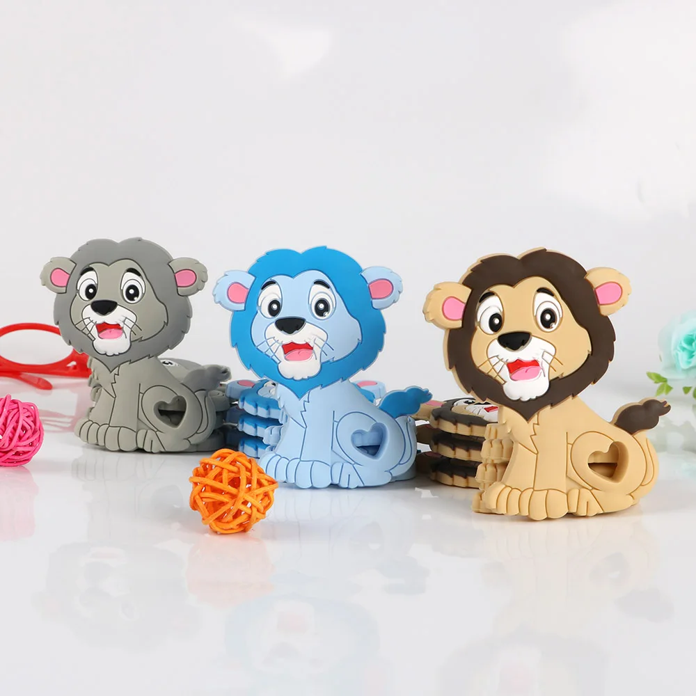 Kovict-mordedor de silicona de Le&oacute;n para beb&eacute;, mordedor Molar de Animal, cadena de chupete, accesorios de joyer&iacute;a masticables, juguetes de enfermer&iacute;a, 1 pieza-0