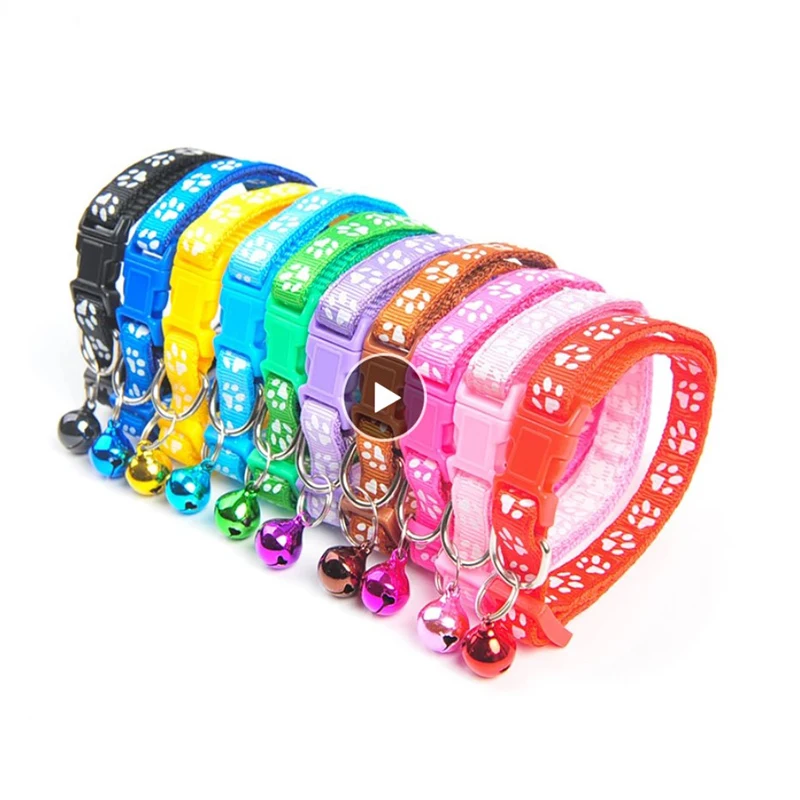 

Cute Bell Pet Collar 10 Colors Teddy Bomei Dog Cartoon Footprint Cat Collar Cat Supplies Pets Collars Leads Product Dropshipping