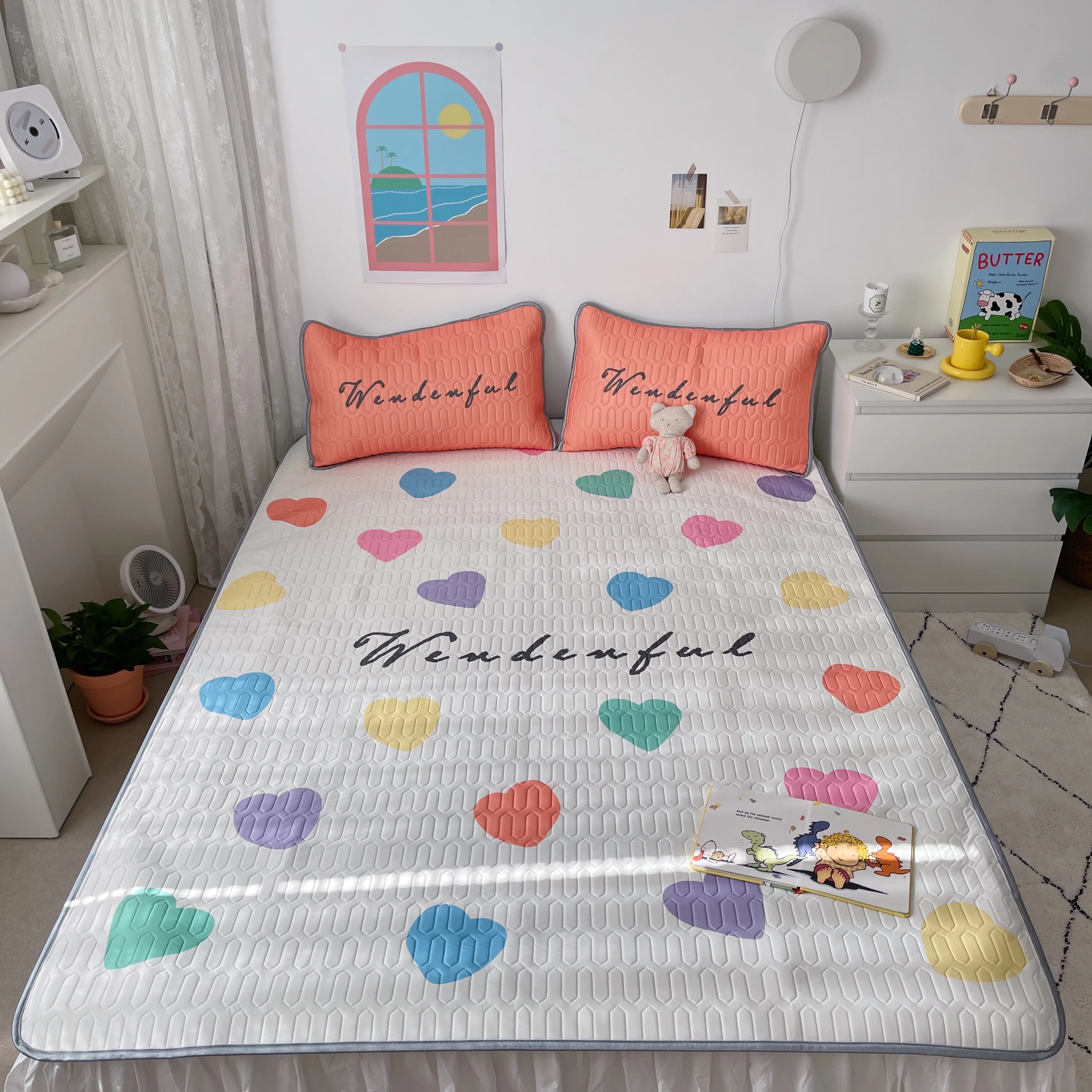 

Girl Heart Latex Three-Piece Set of Summer Sleeping Mat 1.5 M1.8 M Bed Washable Soft Mat Foldable Air Conditioning Mat