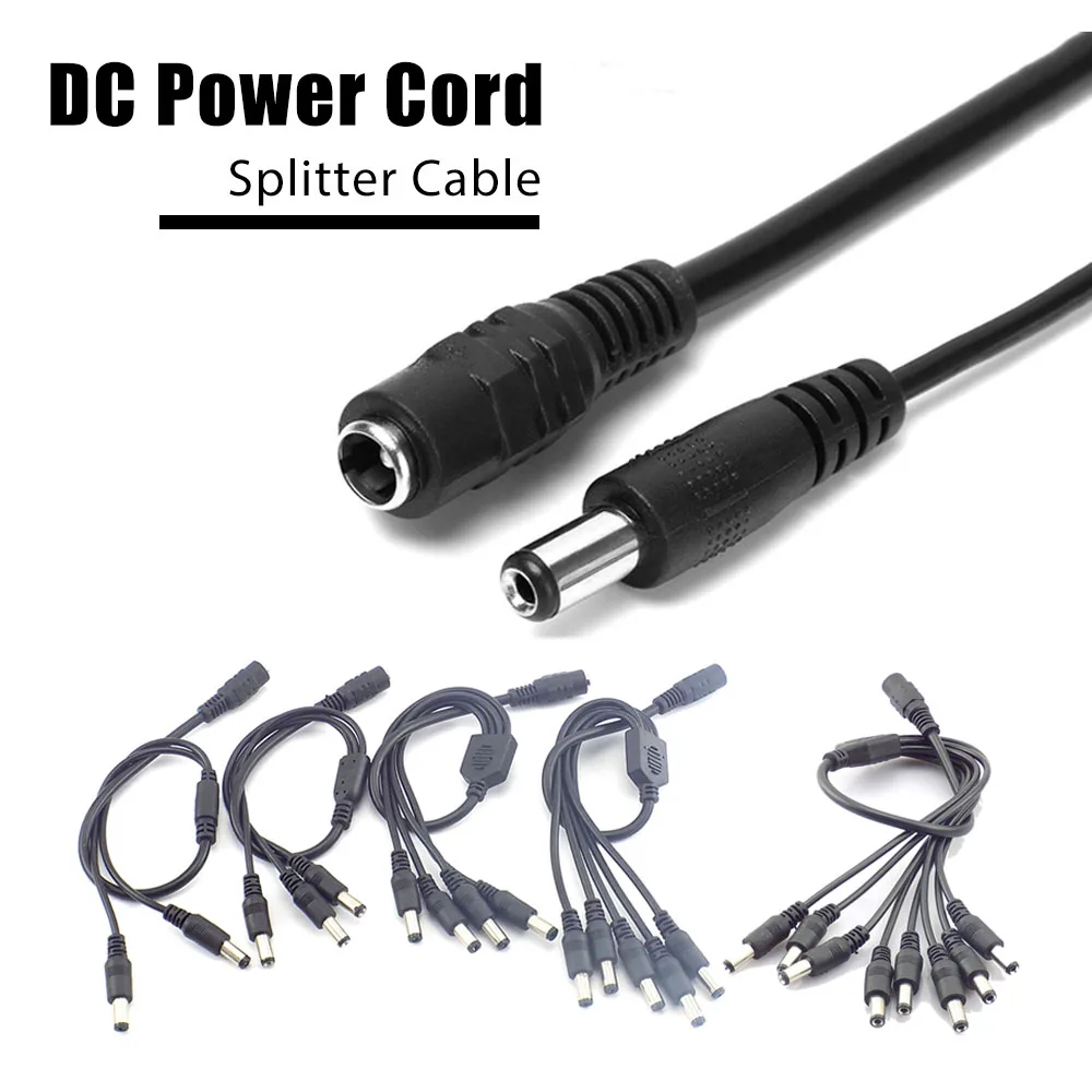 1 DC Female To 2/3/4/5/6/8 Male Plug Power Cord Adapter DC Connector Cable Splitter LED Strip Lights CCTV Security Camera