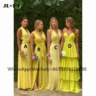 2021 желтые платья подружек невесты плиссированное платье ABCD с глубоким V-образным вырезом, шифоновое черное свадебное платье подружки невесты для девушек