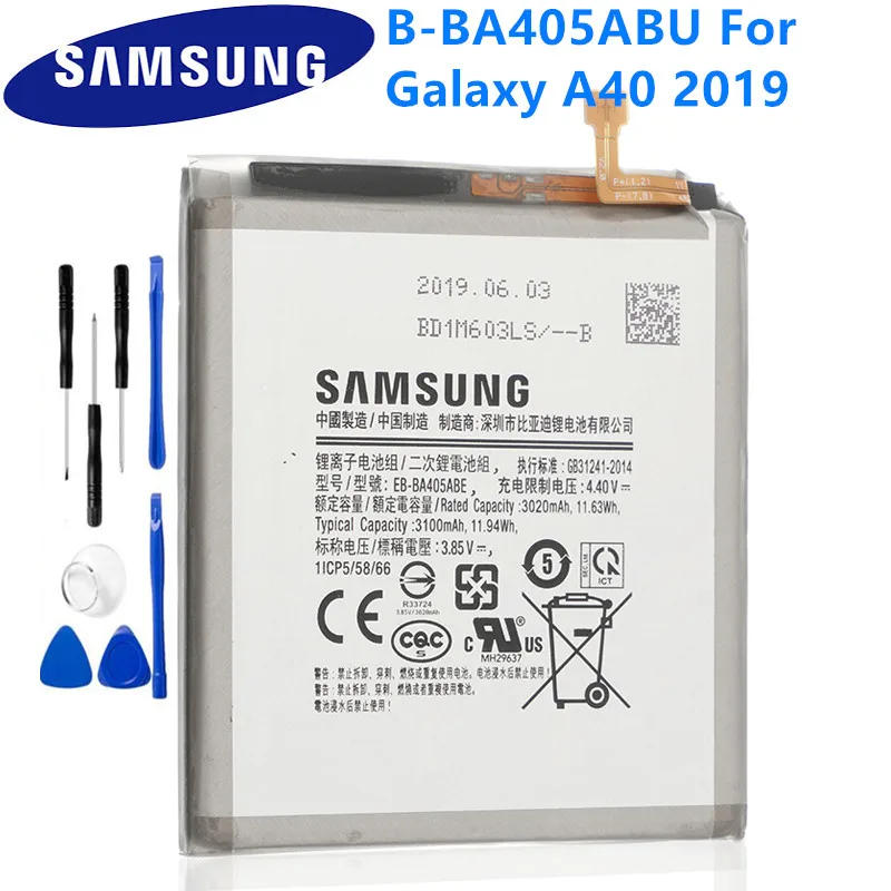 SAMSUNG оригинальная EB-BA405ABE EB-BA405ABU 3100 мА/ч батарея для Galaxy A40 2019 SM-A405FM/DS A405FN/DS GH82-19582A |