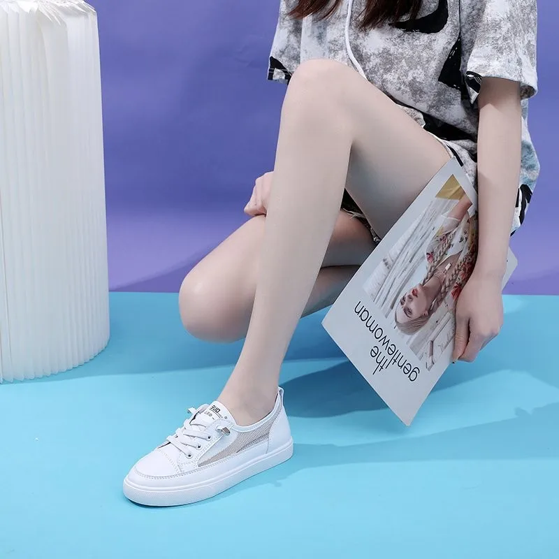 Women Genuine Leather Sneakers White Casual Shoes Fashionable Comfortable Vulcanized Shoe Woman Lace-up Flats Autumn Sneaker
