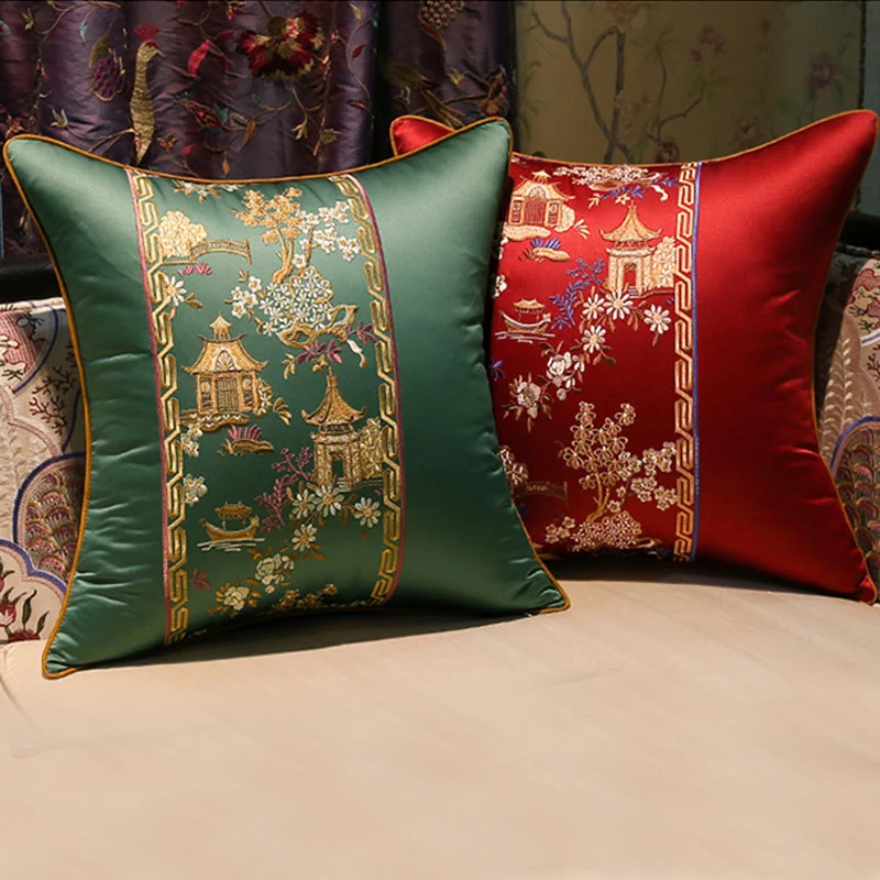 Наволочка для подушки с китайской вышивкой декоративные дивана в технике