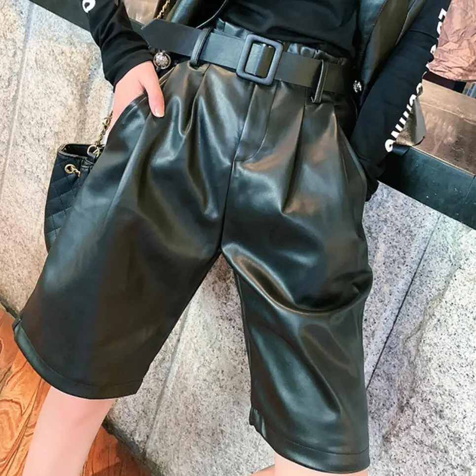 

plus size 3XL!2021 autumn fashion ankle length pu pants women high waist wide leg pants