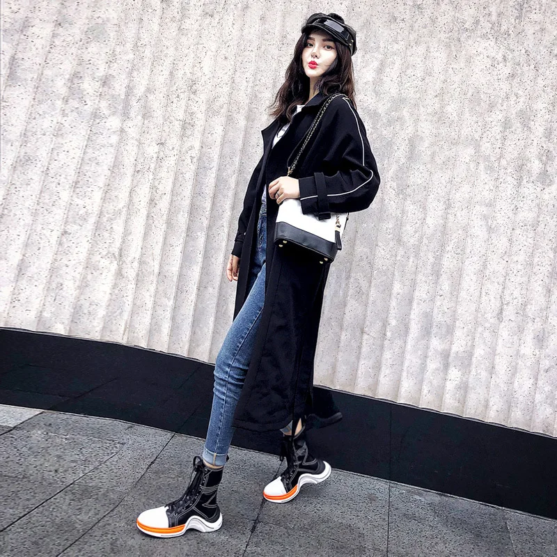 Женские зимние ботильоны на шнуровке черные Белые Повседневные кроссовки