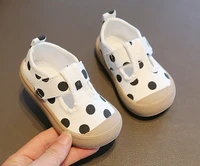 sandq baby girls canvas shoes t strap polka dots reinforced toe flat breathable zapatos buty chrzest first walker bautizo 2022 s