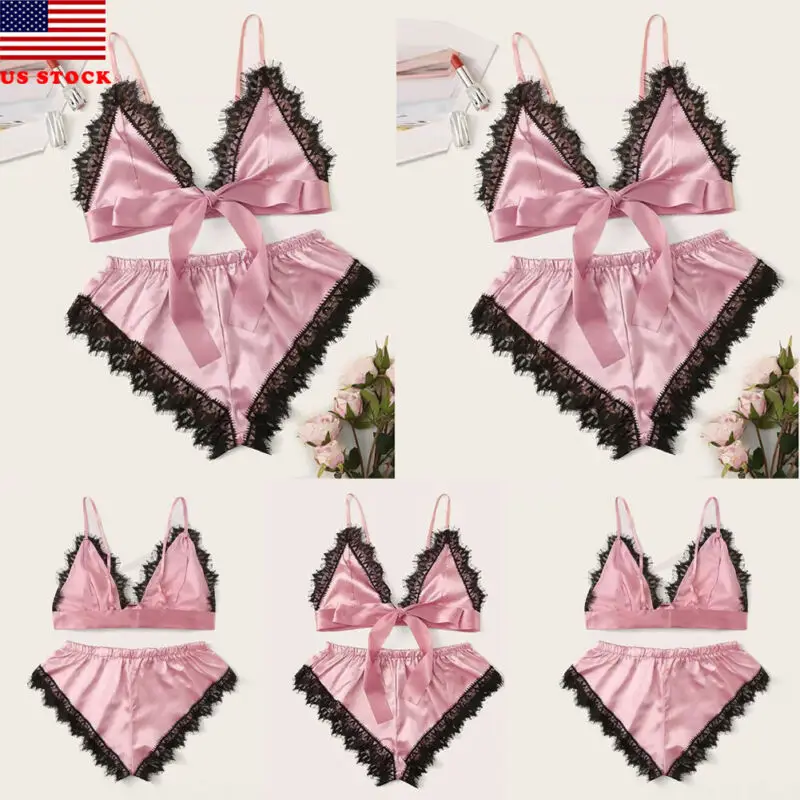 2 шт Женская Сексуальная атласная пижама с кружевом нижнее белье Babydoll ночная