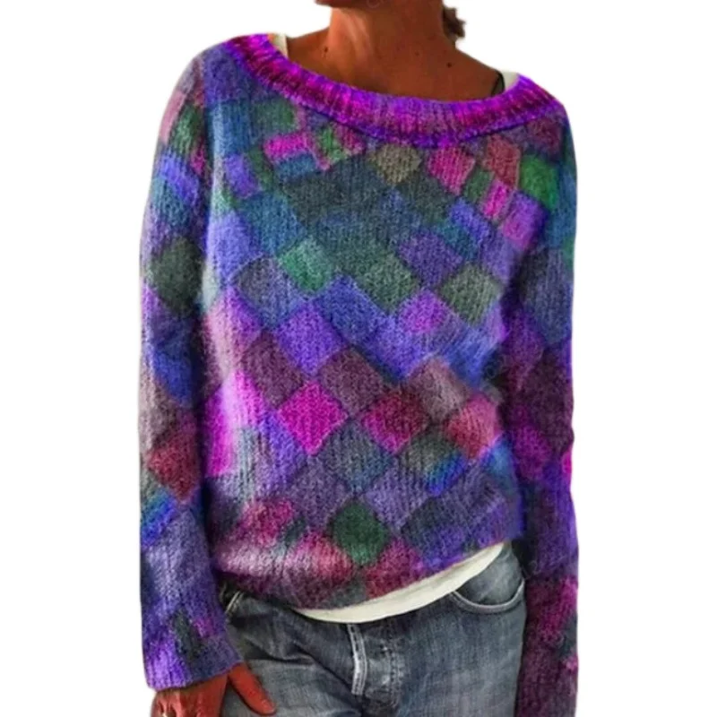 

Pullover women spring 2021 new round neck diamond long-sleeved sweater top