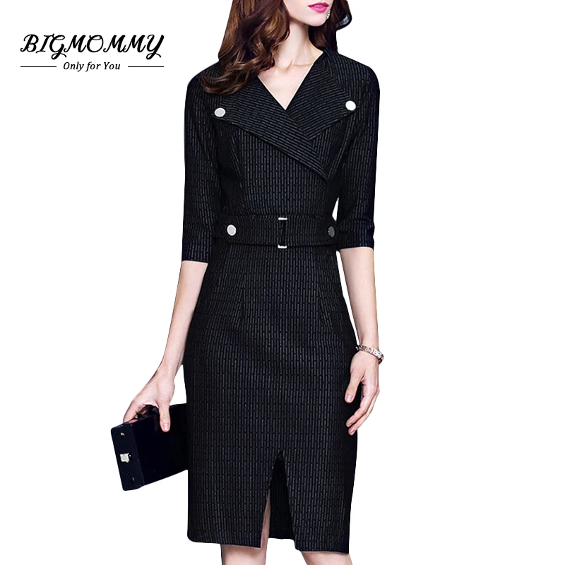 Женские деловые платья формальные офисные весенне-осенние черные в полоску с