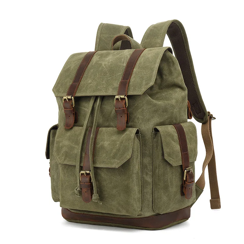 Vintage Canvas Backpack Mens Travel Leather Rucksack for Laptop Hiking School Bookbag Satchel Bookbag Mountaineering Bag for Men