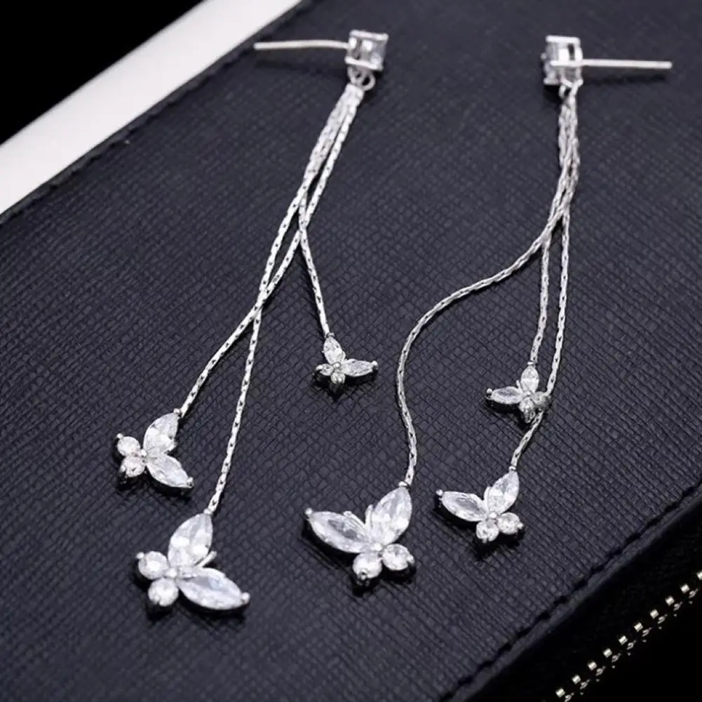 

Fashion Women Faxu Crystal Butterfly Tassels Long Dangle Stud Earrings Jewelry