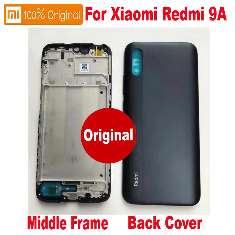 

100% Original Best Battery Back Cover Housing Door For Xiaomi Redmi 9A Rear Case + Power Volume Buttons Front Bezel Middle Frame