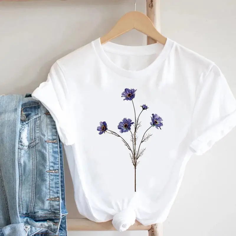 

Short Sleeve Flower Lovely Trend 90s Clothing Women Fashion Female Summer Spring Clothes Casual Tshirt Top Graphic Tee T-shirt