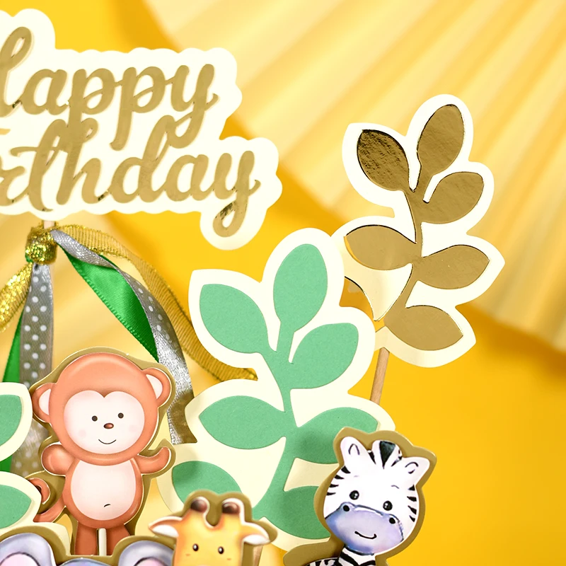 Блестящий торт со слоном и животными Topper с днем рождения золотое украшение для