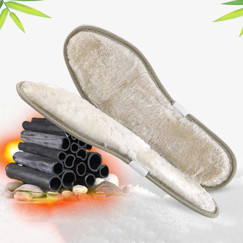 1 Pair Plush Warm Insoles Deodorant Insert Bamboo Charcoal Shoe Pad Solid Plus Velvet Insole Soft Heel High Quality Unisex | Обувь