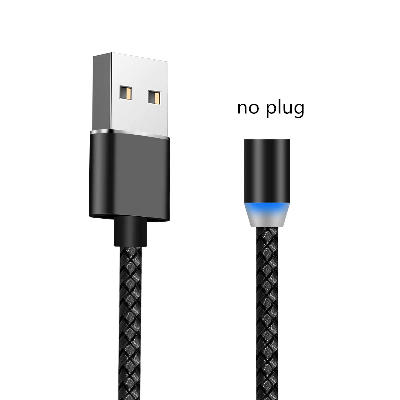 1 м 2 м 2.4A Магнитный USB кабель Micro usb type C кабель со светодиодной подсветкой Магнит USB лента C Шнур для iPhone samsung Xiaomi Кабель зарядного устройства - Цвет: Black Cable no Plug