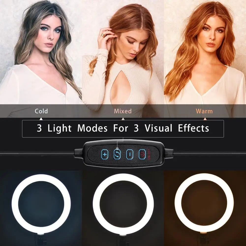 fosoto 10 inch Led Selfie Ring Light Flash Ring lamp Video Light Dimmable Photography Light With Tripod Stand For Phone Youtube