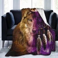 wolf dreamcatcher throw blanket soft flannel fleece blanket for bed sofa couch office travelling warm lightweight plush cozy