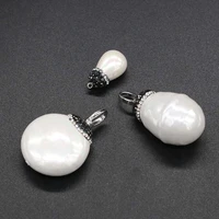 natural shell pearl beads pendant diamon studded pearl necklace pendants for make jewelry diy necklace size 12x22mm 30x45mm