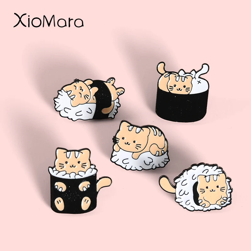 

Bubble Bath Rice Ball Cat Enamel Pins Badge Cartoon Sushi Brooches Cute Animal Lapel Pin Anime Jewelry Gifts For Kids Wholesale