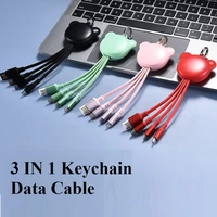 cute cartoon 3 in 1 soft tpe data cable micro usbtype c luminous keychain fast charging line for iphone android xiaomi huawei