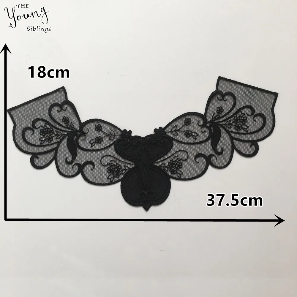 Новое поступление кружевной воротник вышивка черная органза ткань аппликация