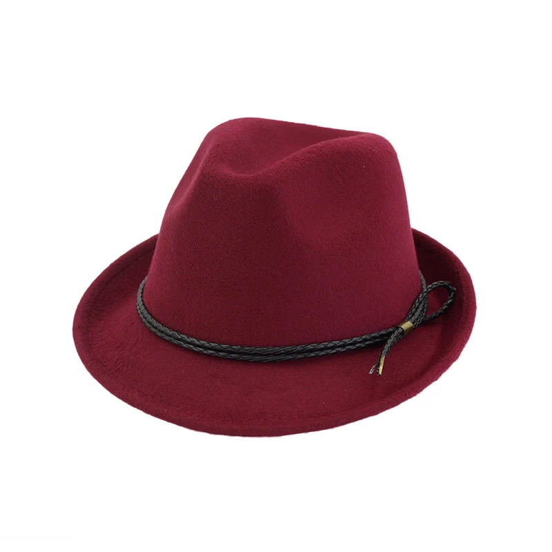 

British Retro Roll Narrow Brim Wool Felt Fedora Hats for Men Women Trend European US Jazz Trilby Hat with Rope Decoration GH-312