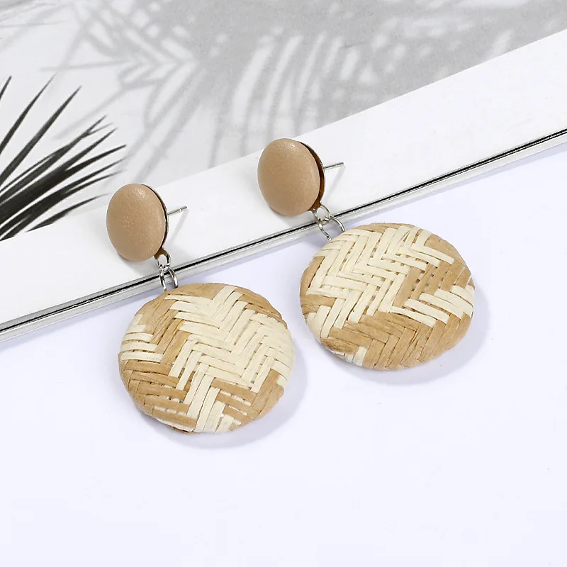 Женские богемные деревянные плетеные соломенные геометрические свисающие