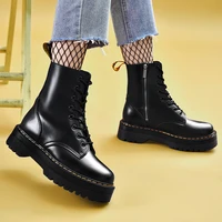 womens martin boots genuine leather shoes 2022 new autumn lace up motorcycle boots ladies british style womens ankle boots