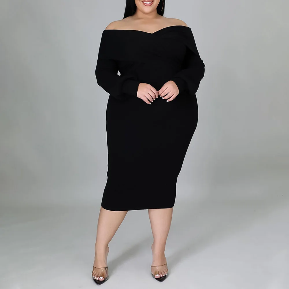 

2021 Fashion Casual Women Dress Autumn New Solid Color V-neck Long Sleeve High Waist Sexy Temperament Simplicity Ladies Dress