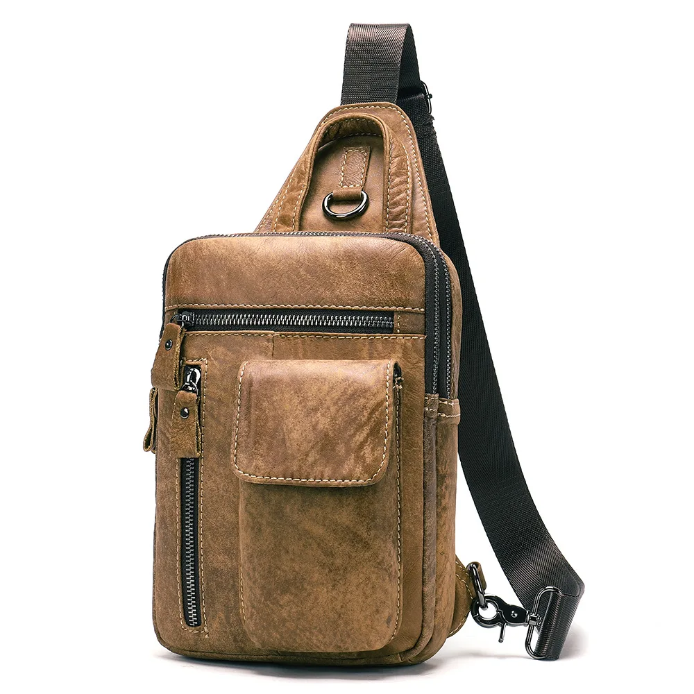 Высококачественная винтажная нагрудная Сумка слинг из натуральной воловьей