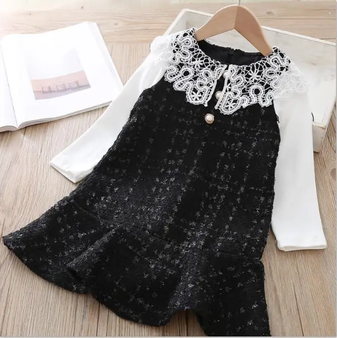 black color Модное платье для маленьких девочек; теплое платье для девочек; платья для девочек-подростков; плотная одежда; Красивые Пуловеры высокого качества для маленьких детей; 3 года - Цвет: black color