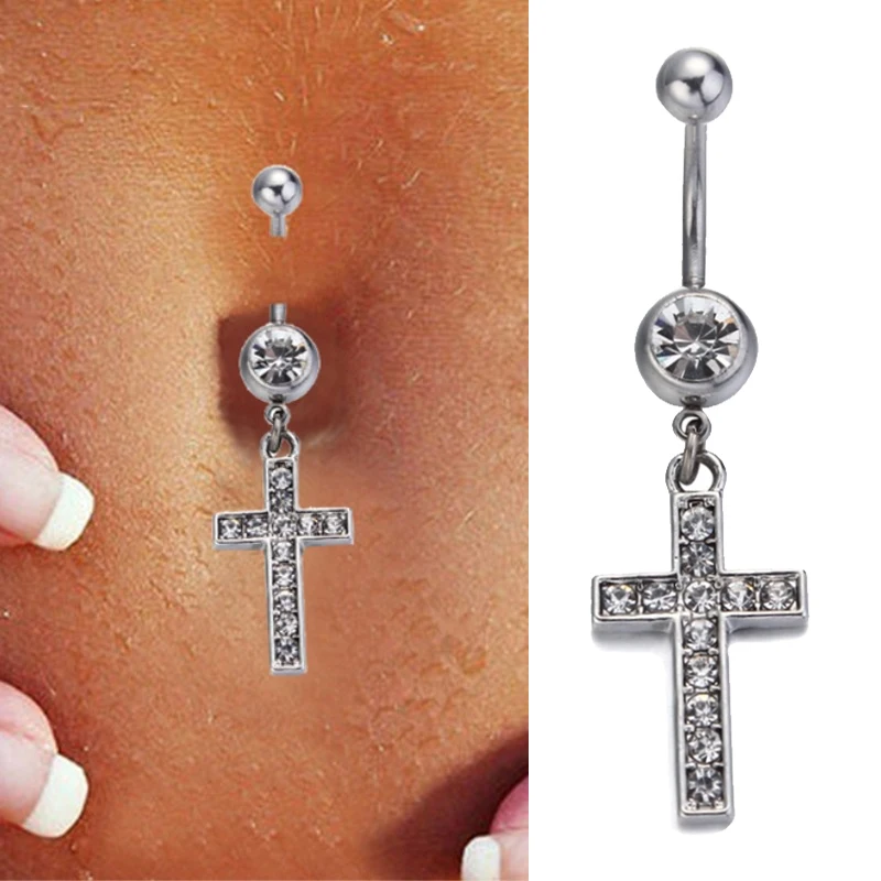 

Cross Crystal Belly Piercing Button Rings Bar Barbell Drop Dangle Navel Rings Nombril Ombligo Ring Women Men Body Jewelry
