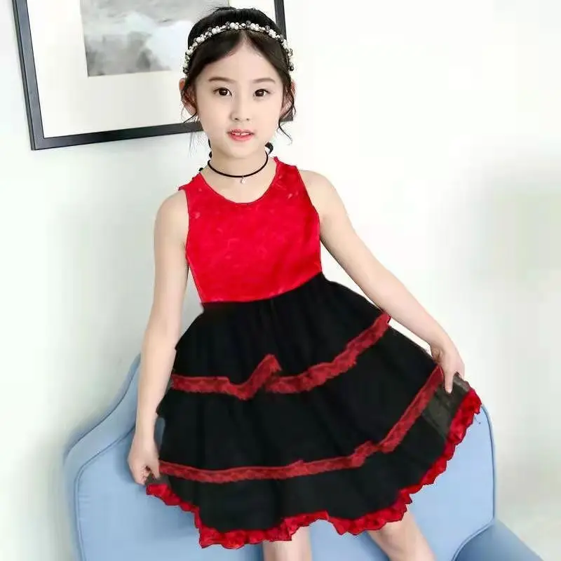 

Girls Summer Off-shoulder Long Skirt 2021 New Western Princess Dress Sleeveless Cake Gauze Skirt Costume