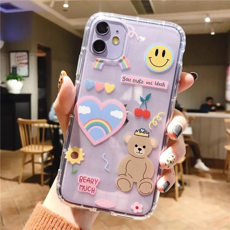 

Kawaii Creative new cartoon bear for iPhone11 Pro XS Max XR X 10 8 7 6 6SPlus 7Plus 8Plus 6Plus mobile phone case silicone cover