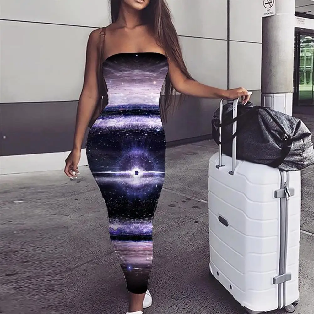 Женское платье с бахромой KYKU Galaxy черное облегающее в стиле Вселенная бохо