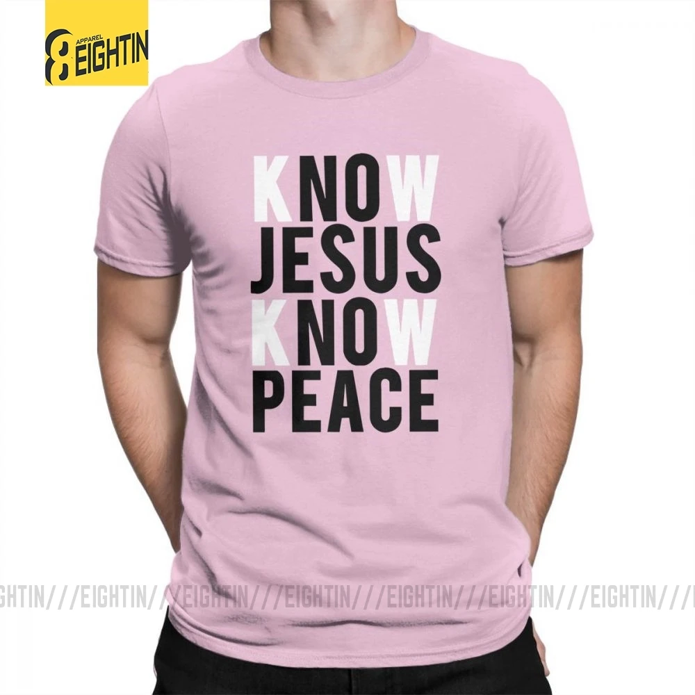 Футболки с надписью «Know Jesus Know Peace Christian», Мужская мягкая футболка с круглым вырезом, хлопок, брендовая футболка с коротким рукавом размера плюс, специальное предложение - Цвет: Розовый