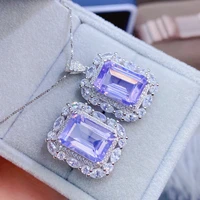 luxurious engagement wedding jewelry sets 925 sterling silver lavender quartz amethyst ring pendant for women