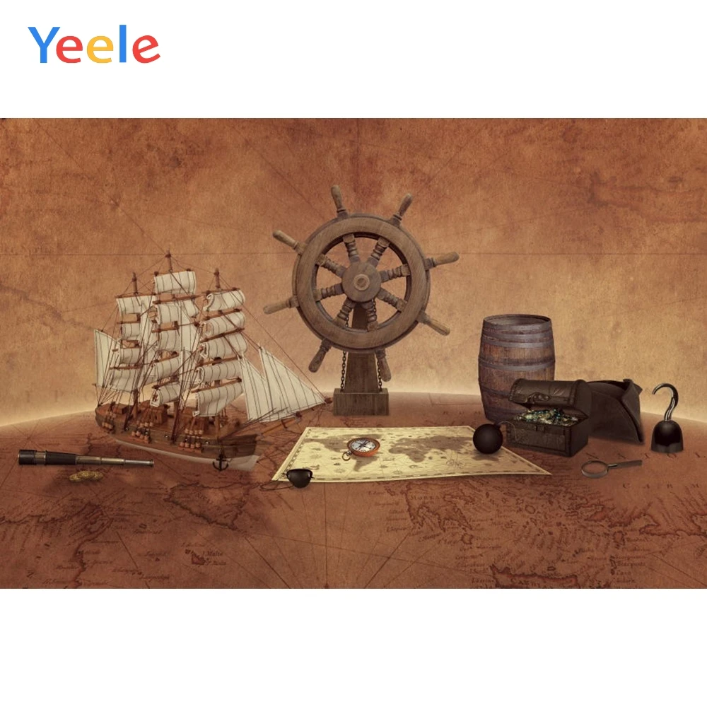 

Vintage Navigation Treasure Ship Pirate Rudder Cowboy Baby Boy Birthday Backdrop Vinyl Photography Background For Photo Studio