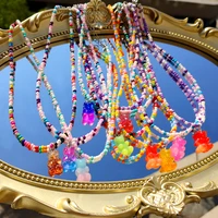 2021 y2k rainbow gradient gummy bear beaded necklace for women acrylic bead choker cute cartoon charm necklace kpop boho jewelry