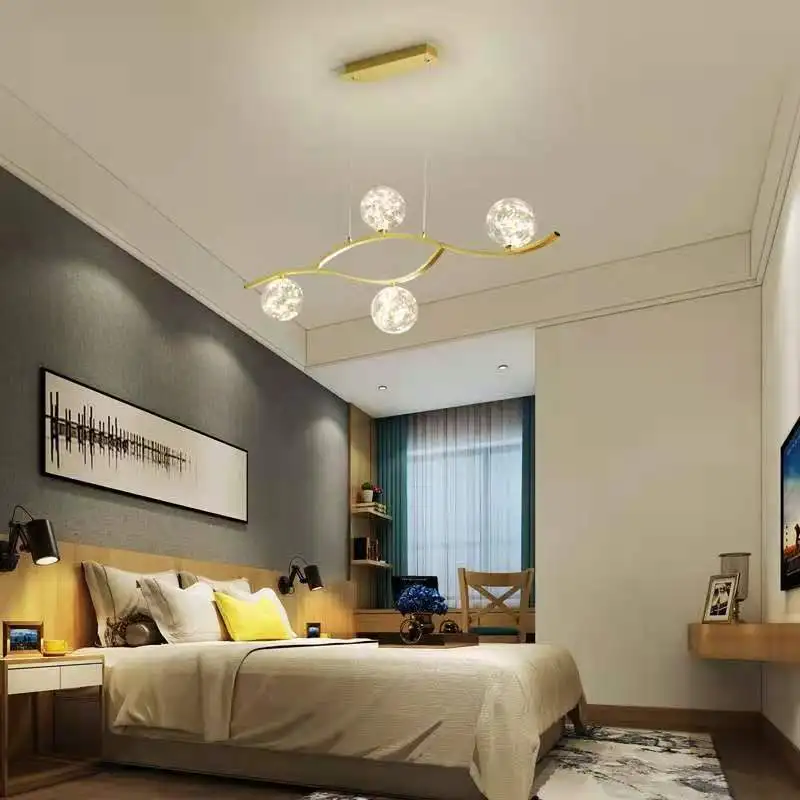 Goedkoop Modern Art Glass Bal Led Kroonluchter Nordic Creatieve Restaurant Gouden Opknoping Lampen Keuken Eiland Bar Cafe Decoratieve Verlichting