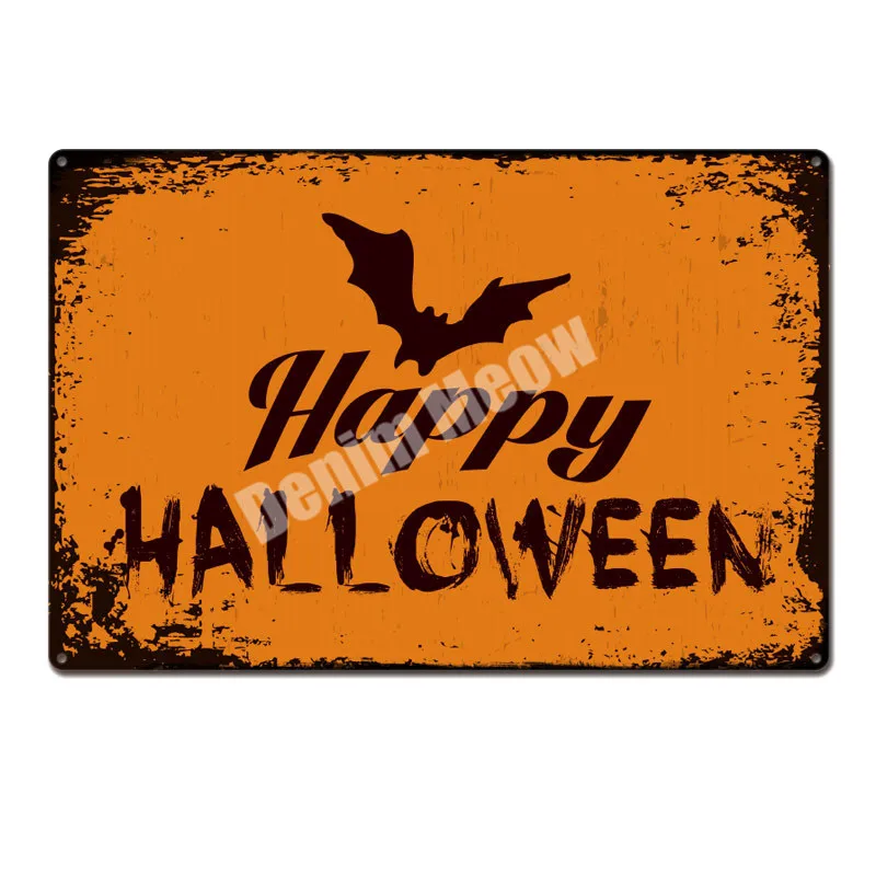

Happy Halloween Vintage Metal Tin Signs Home Bar Pub Party Decorative Plates Pumpkin Wall Stickers Witch Iron Art Poster N232