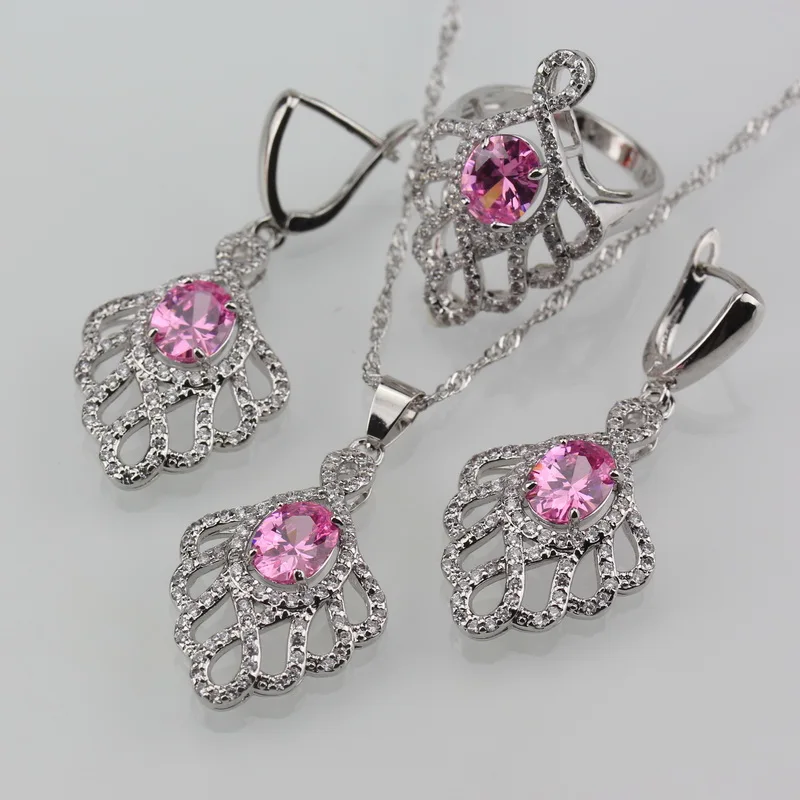 Young Sweet Женские свадебные Большие Ювелирные наборы серебряный цвет розовый CZ
