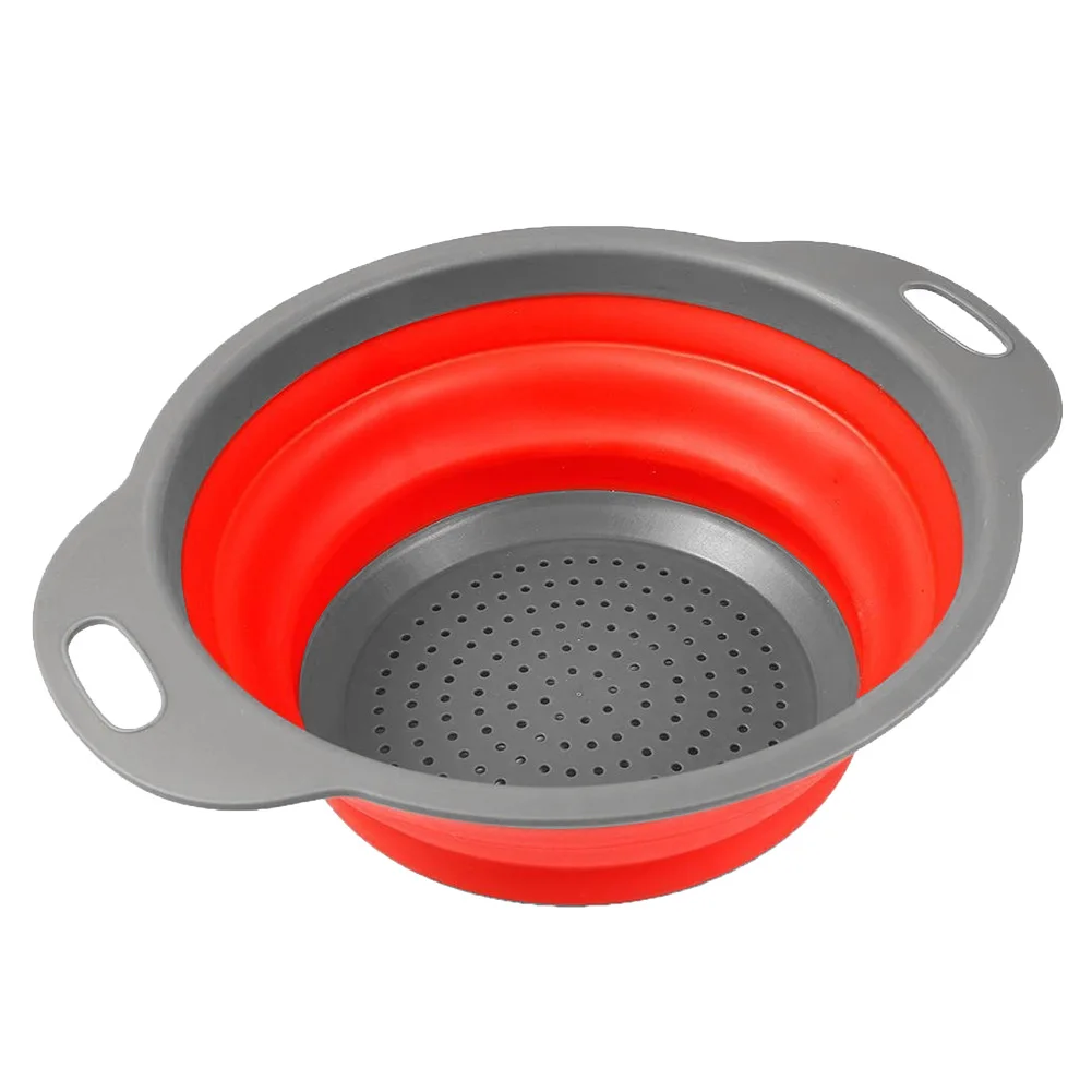 red Circular Телескопическая складная корзина для фруктов и овощей, корзина для мытья овощей, переносная корзина для мытья овощей, ситечко, кухонные инструменты - Цвет: red Circular