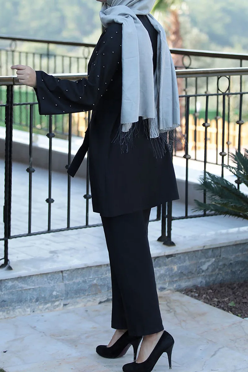 

Two Piece Sets Tops And Pants Women Turkey Muslim Abaya Beading Lace-up Dresses Eid Moroccan Kaftan Islamic Clothing Dress Sets