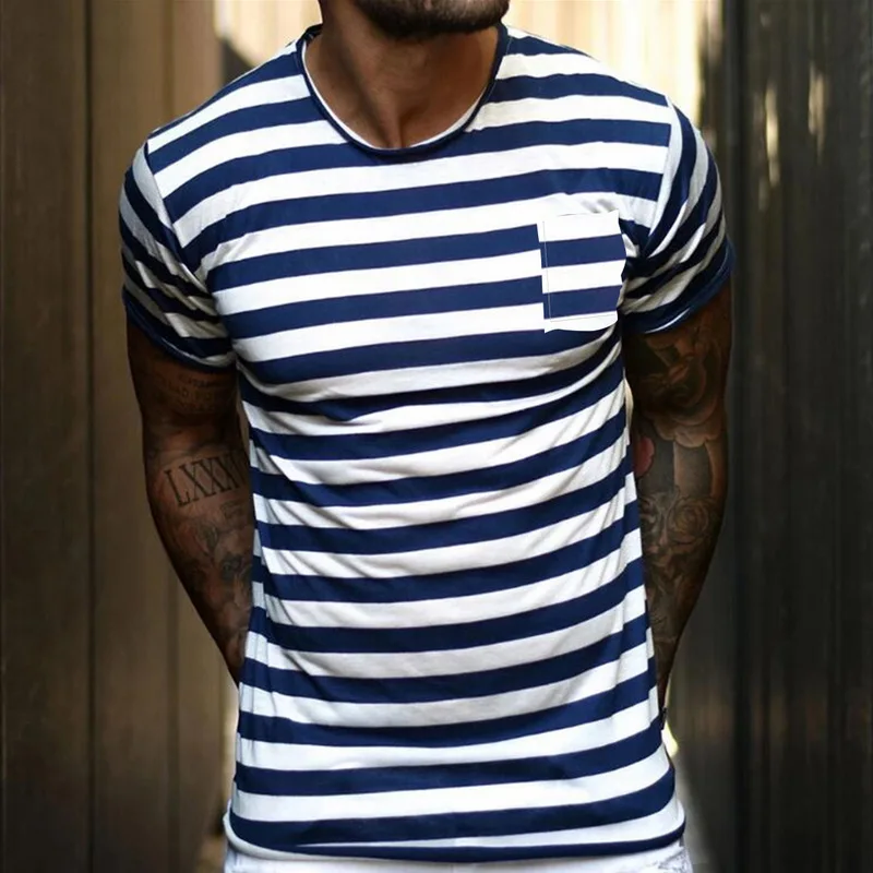 

Men Short Sleeve T-shirts Striped Trendy Loose Casual All-match Mens Vintage O-neck Couples Oversize 4XL Fashion Summer New