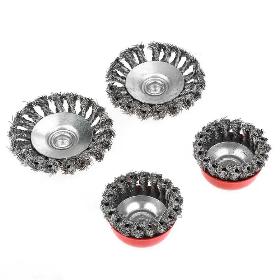 

4Pcs Rotary Twist Knot Flat Cup Steel Wire Wheel Brush Set for Angle Grinder Rust Paint Removal Tools