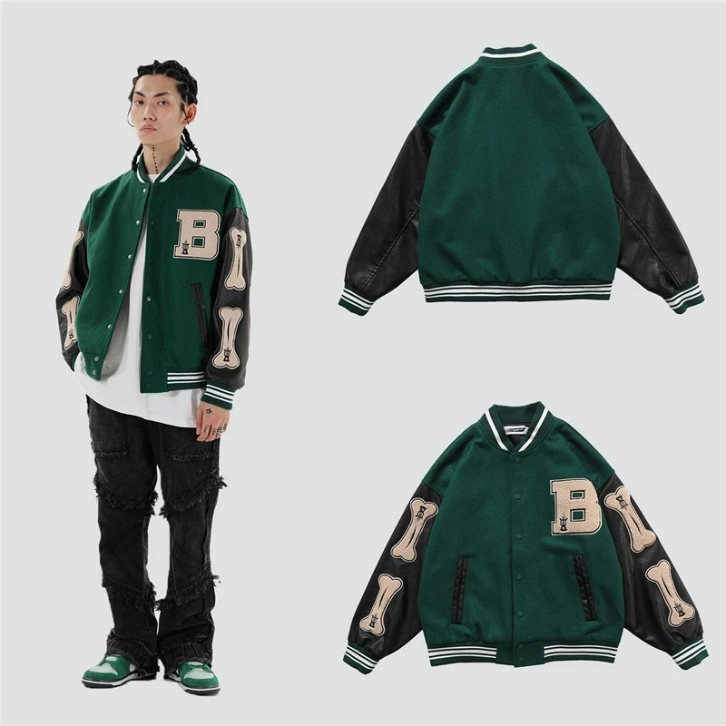 Пушистый Кости письмо бейсбольная куртка с рисунком Пальто в стиле хип хоп